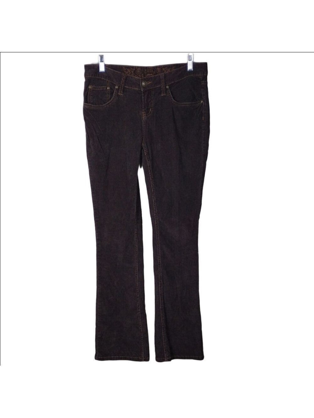 Squeeze Jeans Dark Brown Five Pocket Low Rise Button Up Flare Leg Corduroy Jean